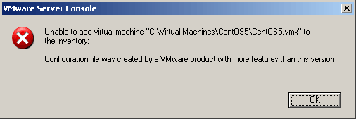 unable to add virtual machine to inventory