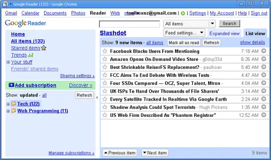 google reader running as an application