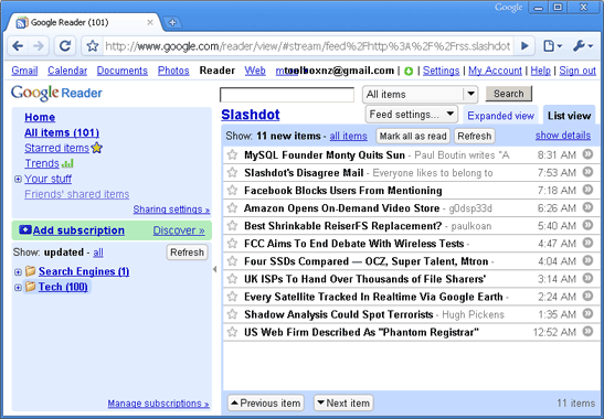 google reader running in a regular chrome window