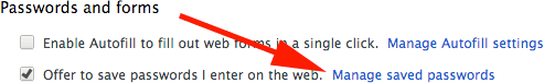 passwords and forms options in google chrome