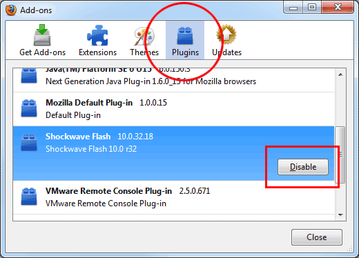 disable flash in firefox