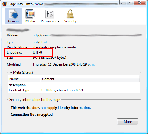 page info in firefox showing encoding