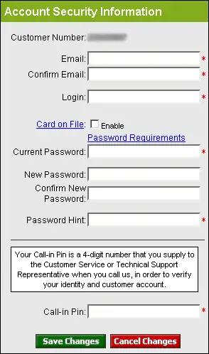 enter account security information including login name and password