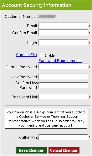 enter account security information including login name and password