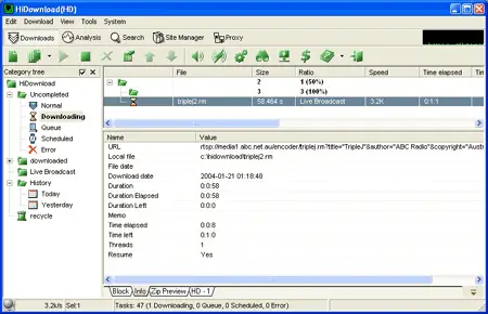 Progress meter of streaming audio file download