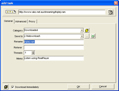 Dialog window to save audio stream as a file