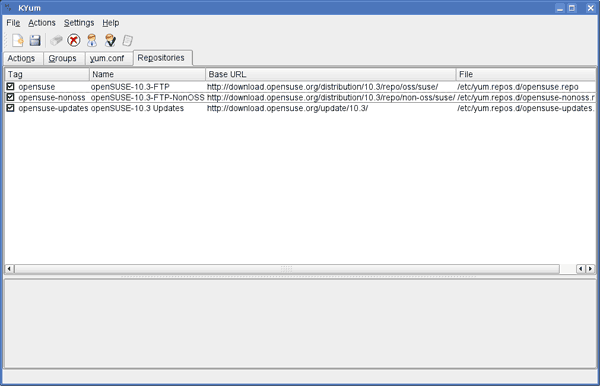 editing the yum repositories with kyum