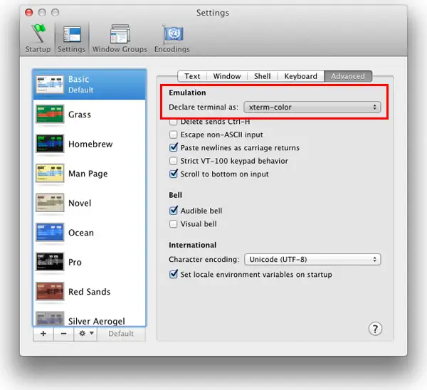 mac osx terminal advanced settings