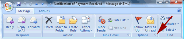 outlook view message ribbon options