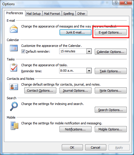 outlook options