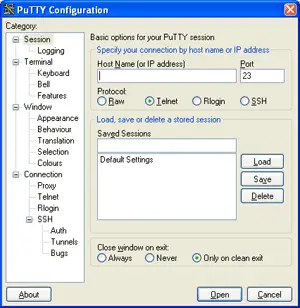 Screenshot of the PuTTY Configuration Window