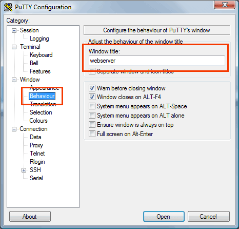 changing the window title with putty