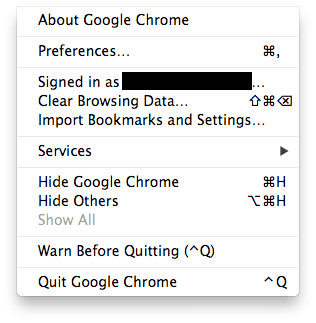 modified menus on google chrome