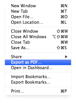 safari export as pdf shortcut