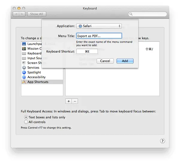 safari export as pdf shortcut