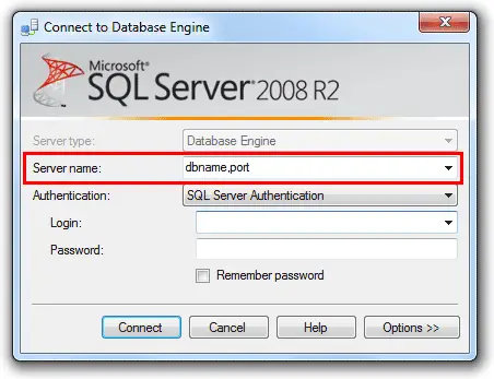 sql server connection string with port