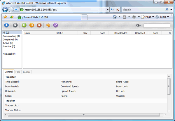 the utorrent web interface in action